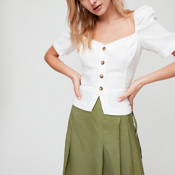 NWT Wilfred Aritzia Janine Peplum Linen Top - Moss Green - Picture 3 of 6